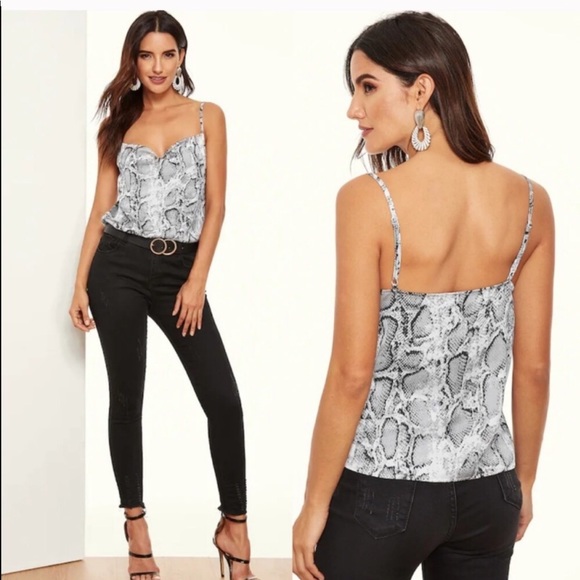 snakeskin print cami tank top black gray 628299 - Picture 2 of 3